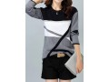 Dark Grey Round Neck Geometric Pattern Sweater