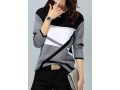 Dark Grey Round Neck Geometric Pattern Sweater