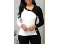 Decorative Button Color Block V Neck Sweater