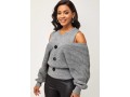 Decorative Button Faux Two Piece Cold Shoulder Sweater