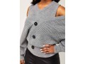 Decorative Button Faux Two Piece Cold Shoulder Sweater