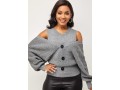 Decorative Button Faux Two Piece Cold Shoulder Sweater