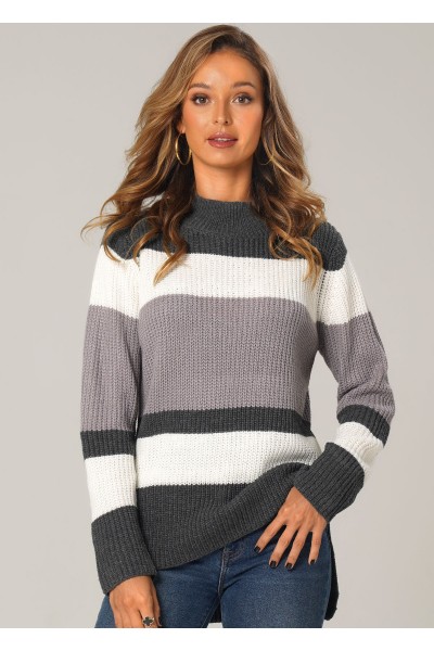 Dip Hem Patchwork Long Sleeve Sweater