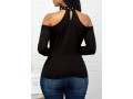 Embellished Neck Cold Shoulder Black Sweater