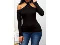 Embellished Neck Cold Shoulder Black Sweater