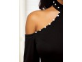 Embellished Neck Cold Shoulder Black Sweater