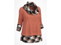 Fabric Splicing Plaid Long Sleeve Cowl Neck Sweater