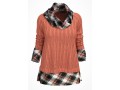 Fabric Splicing Plaid Long Sleeve Cowl Neck Sweater