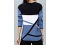 Geometric Pattern Long Sleeve Round Neck Blue Sweater