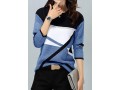 Geometric Pattern Long Sleeve Round Neck Blue Sweater