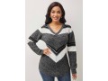 Grey V Neck Long Sleeve Sweater