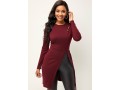 Hollow Out Wine Red Round Neck Sweater