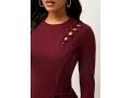 Hollow Out Wine Red Round Neck Sweater