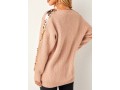 Khaki Sequin Long Sleeve V Neck Sweater