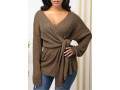 Knot Detail Plunging Neck Long Sleeve Sweater