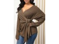 Knot Detail Plunging Neck Long Sleeve Sweater