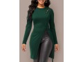 Lace Up Long Sleeve Dark Green Sweater