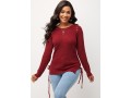 Lace Up Long Sleeve Round Neck Wine Red Sweater