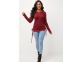 Lace Up Long Sleeve Round Neck Wine Red Sweater