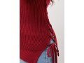 Lace Up Long Sleeve Round Neck Wine Red Sweater