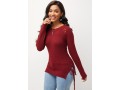 Lace Up Long Sleeve Round Neck Wine Red Sweater