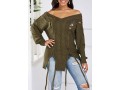 Lace Up Off Shoulder Asymmetric Hem Sweater