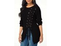 Lace Up Rib Knit Asymmetric Hem Sweater