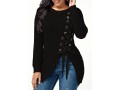 Lace Up Rib Knit Asymmetric Hem Sweater