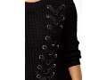 Lace Up Rib Knit Asymmetric Hem Sweater