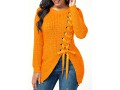 Lace Up Split Front Long Sleeve Sweater