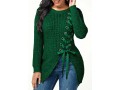 Lace Up Split Front Long Sleeve Sweater