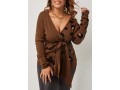 Leopard Brown Tie Front V Neck Sweater