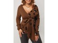 Leopard Brown Tie Front V Neck Sweater