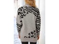 Leopard and Zebra Print Turtleneck Grey Sweater