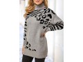 Leopard and Zebra Print Turtleneck Grey Sweater