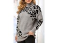 Leopard and Zebra Print Turtleneck Grey Sweater