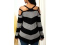 Long Sleeve Color Block Cold Shoulder Sweater