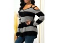 Long Sleeve Color Block Cold Shoulder Sweater