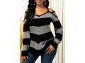 Long Sleeve Color Block Cold Shoulder Sweater