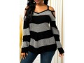 Long Sleeve Color Block Cold Shoulder Sweater