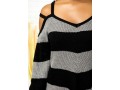 Long Sleeve Color Block Cold Shoulder Sweater