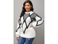 Long Sleeve Geometric Print Round Neck Sweater