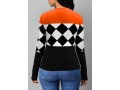 Long Sleeve Round Neck Checkered Print Sweater