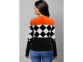 Long Sleeve Round Neck Checkered Print Sweater