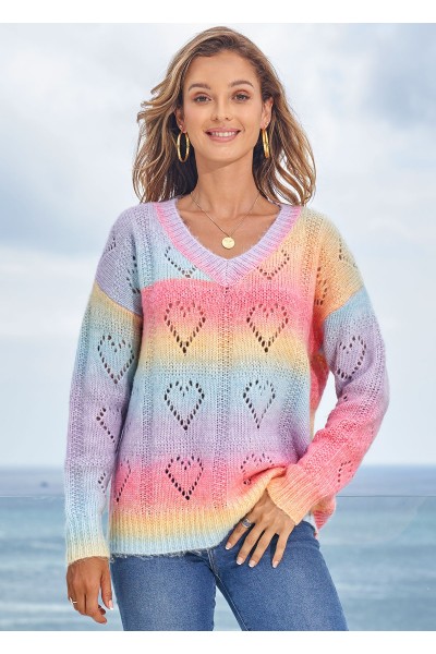 Ombre Print Long Sleeve Pierced Sweater