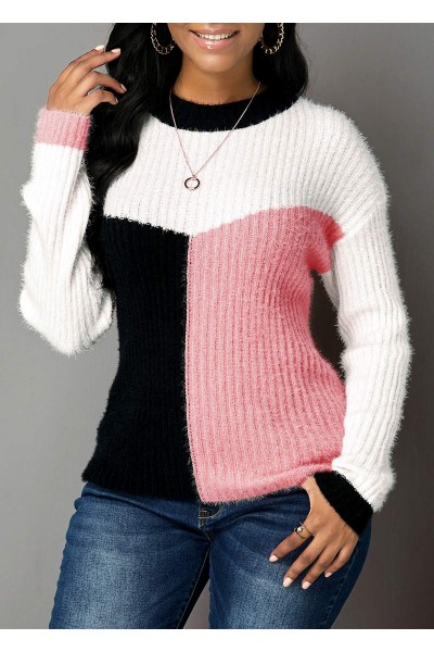 Pink Long Sleeve Round Neck Sweater