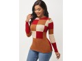 Plaid Long Sleeve Round Neck Color Block Sweater