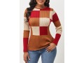 Plaid Long Sleeve Round Neck Color Block Sweater