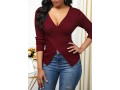 Plunging Neck Crossover Hem Pullover Sweater