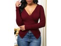 Plunging Neck Crossover Hem Pullover Sweater